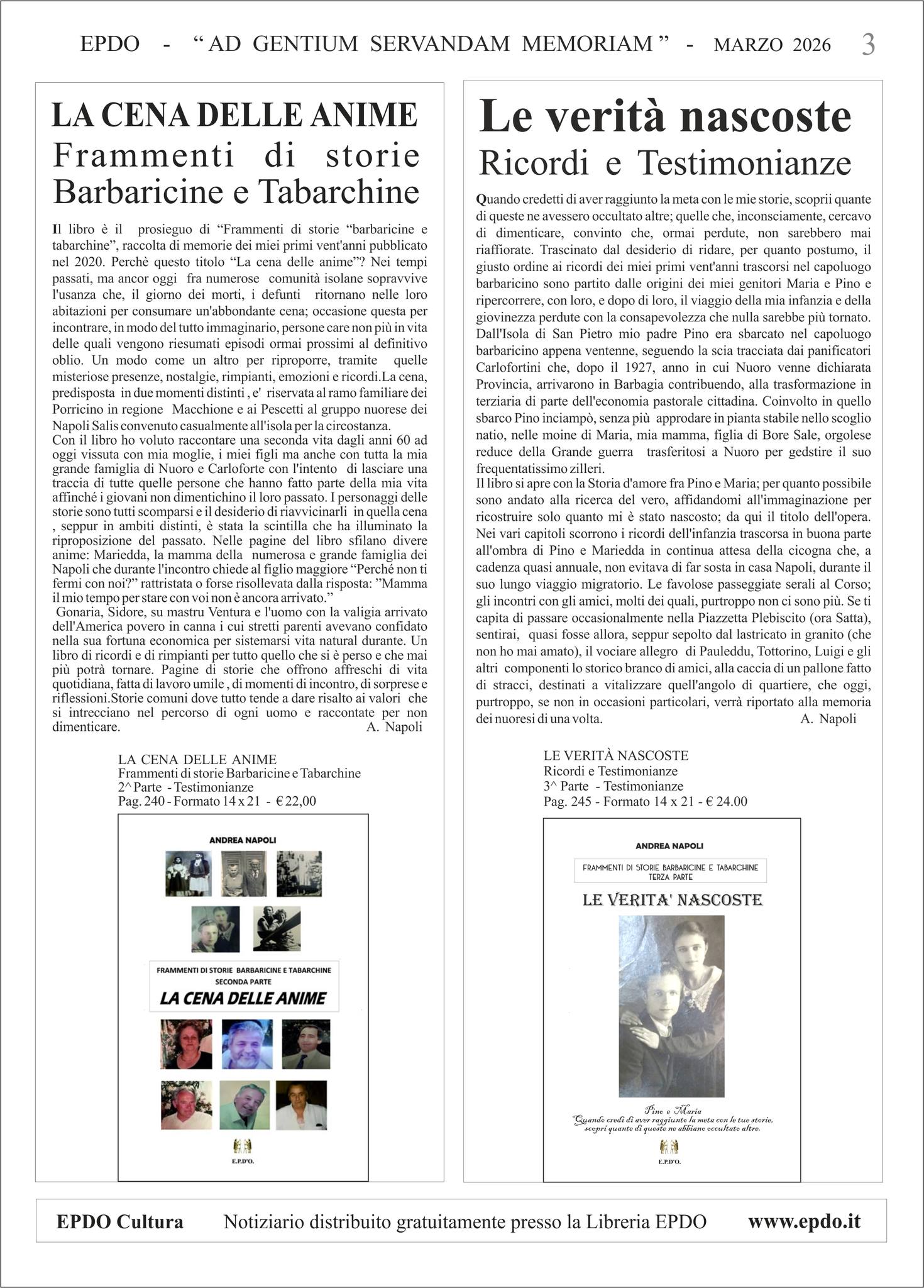 Notiziario Culturale EPDO Andrea Napoli